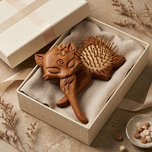 Mộc Foxy – Bàn Chải Tóc Gỗ Đàn Hương Massage (Golden Green Sandalwood) – Little Fox Edition