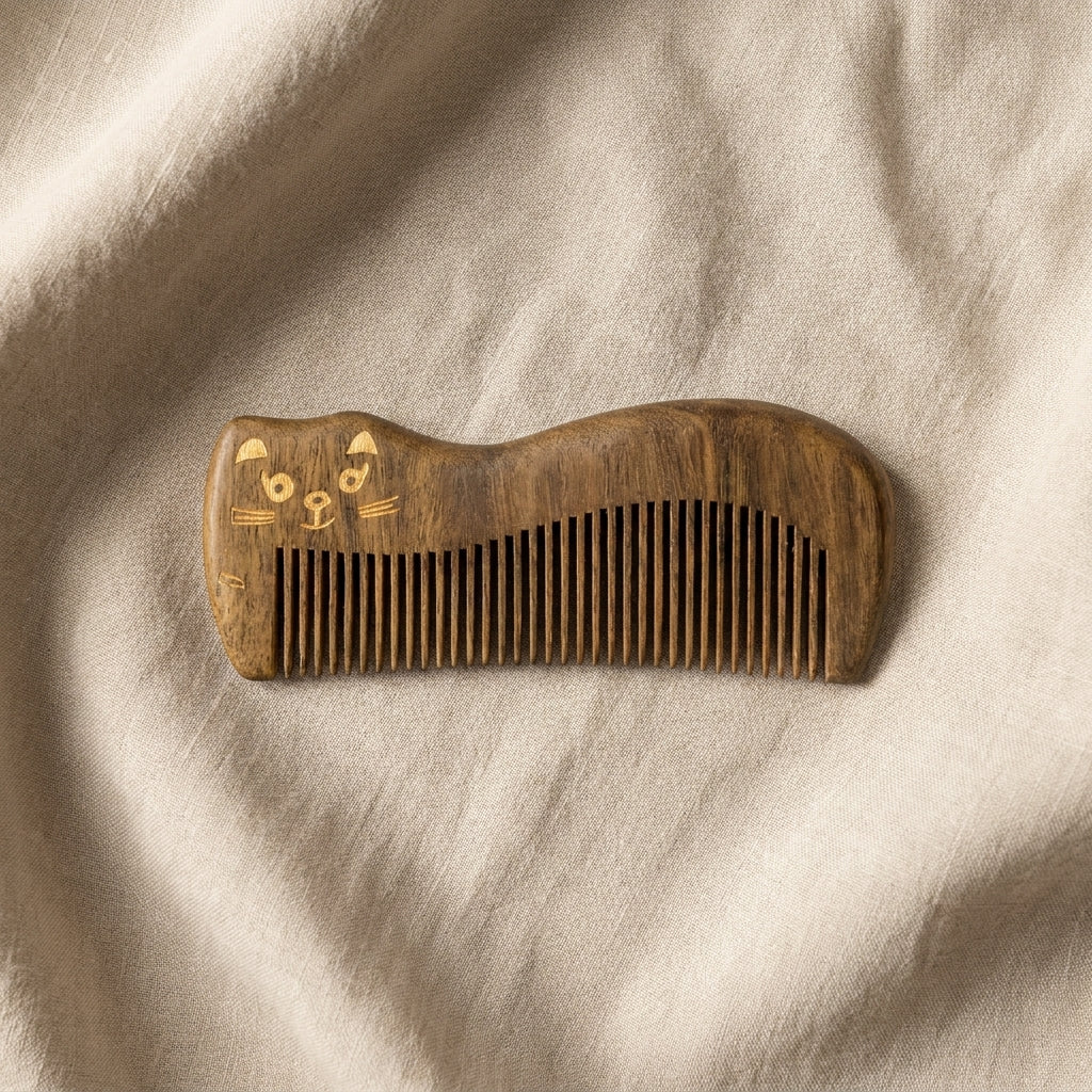 Mộc Neko – Lược Gỗ Đàn Hương Mèo Tối Giản | Golden Sandalwood Cat Comb