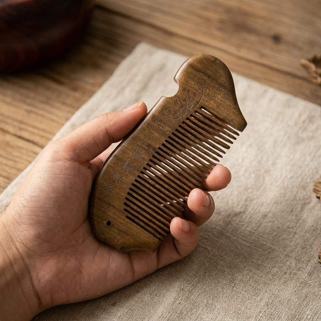 Mộc Willow – Lược Gỗ Đàn Hương Hoa Dáng Thơ | Golden Sandalwood Willow Comb