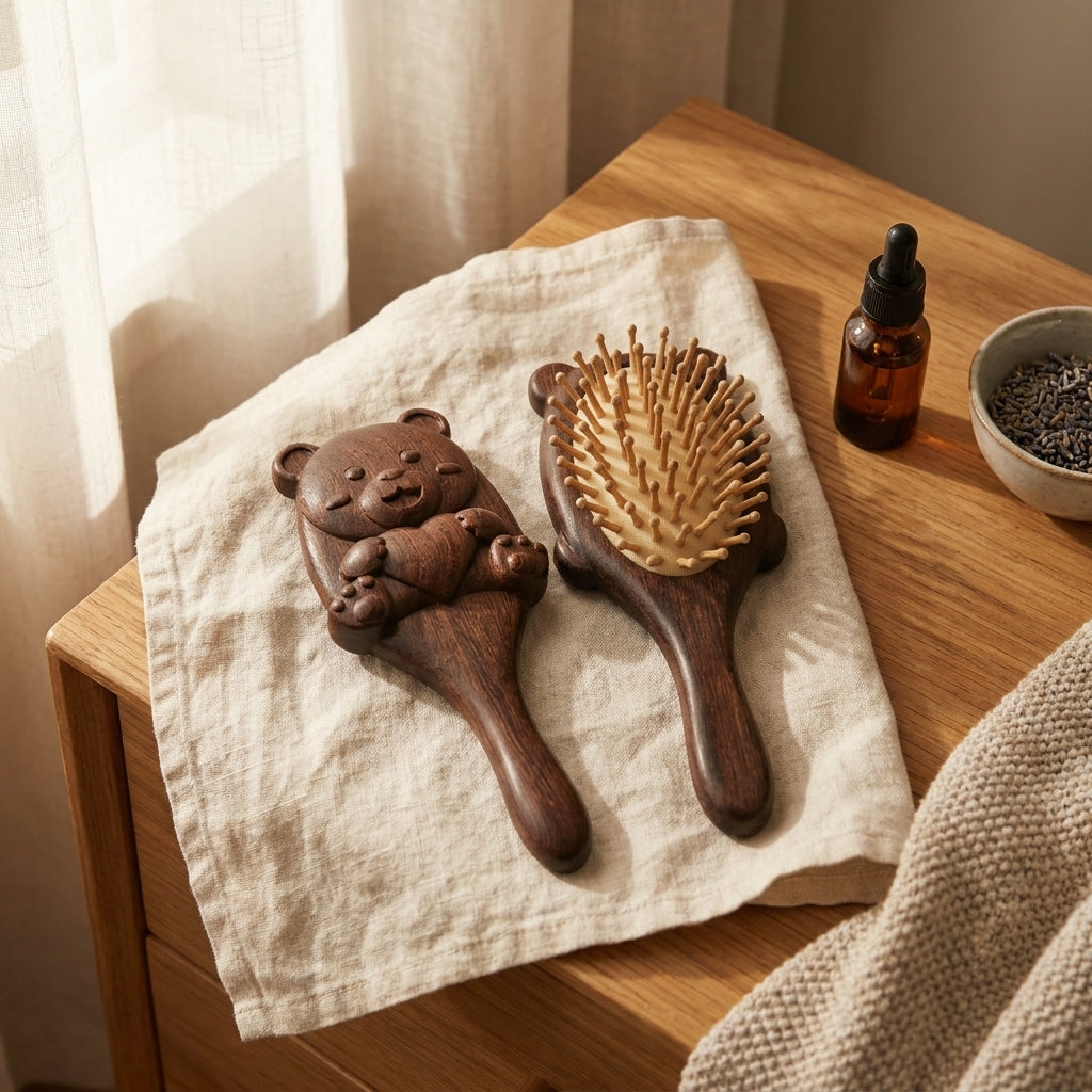 Mộc Bear – Bàn Chải Gỗ Đàn Hương Massage Gấu Ôm Tim | Cozy Massage Hair Brush