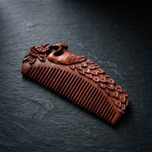 Mộc Peacock - Lược Gỗ Tử Đàn Khắc Công – Purple Sandalwood Peacock Comb