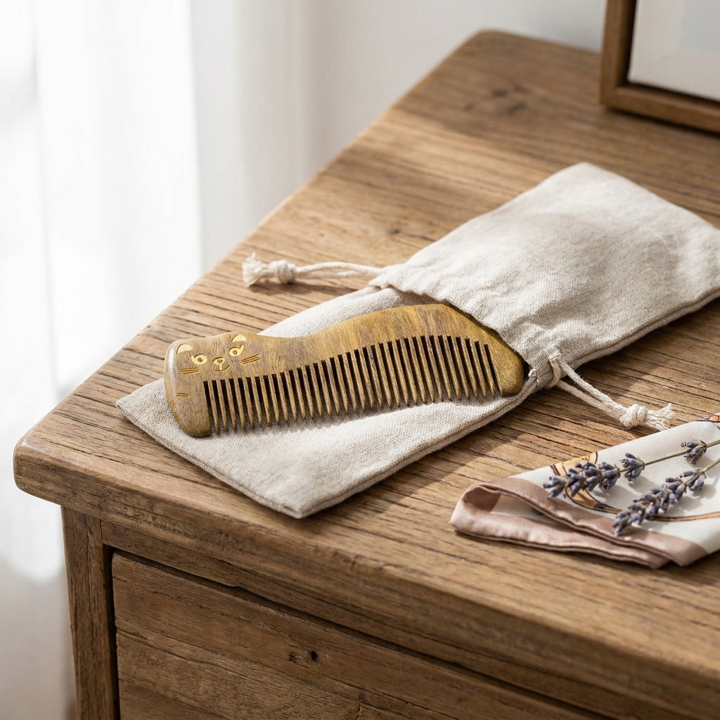 Mộc Neko – Lược Gỗ Đàn Hương Mèo Tối Giản | Golden Sandalwood Cat Comb