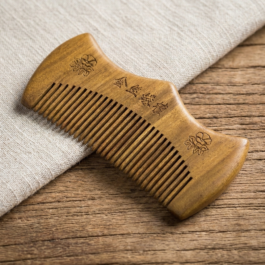Mộc Bloom – Lược Gỗ Đàn Hương Hoa Khắc Tối Giản | Golden Sandalwood Bloom Comb