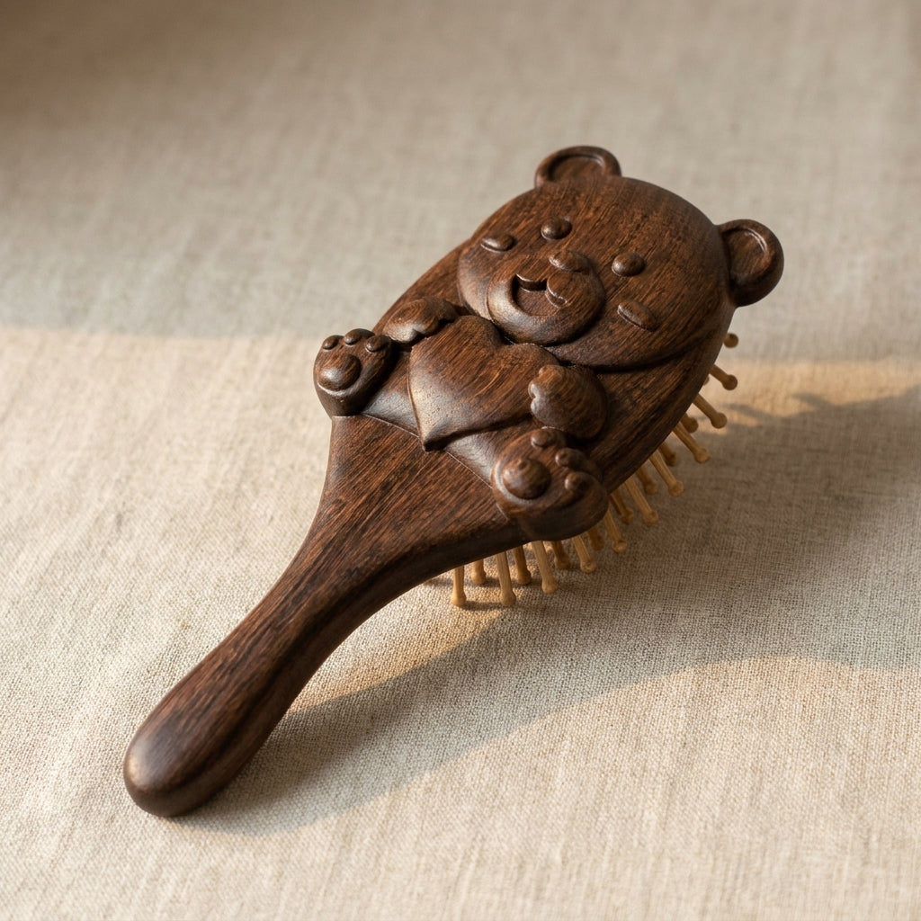 Mộc Bear – Bàn Chải Gỗ Đàn Hương Massage Gấu Ôm Tim | Cozy Massage Hair Brush