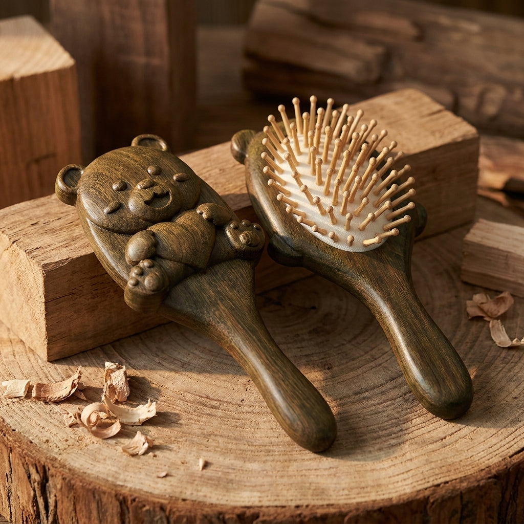 Mộc Bear – Bàn Chải Gỗ Đàn Hương Massage Gấu Ôm Tim | Cozy Massage Hair Brush