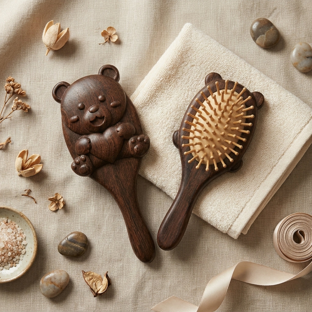 Mộc Bear – Bàn Chải Gỗ Đàn Hương Massage Gấu Ôm Tim | Cozy Massage Hair Brush