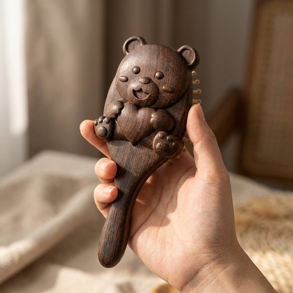 Mộc Bear – Bàn Chải Gỗ Đàn Hương Massage Gấu Ôm Tim | Cozy Massage Hair Brush