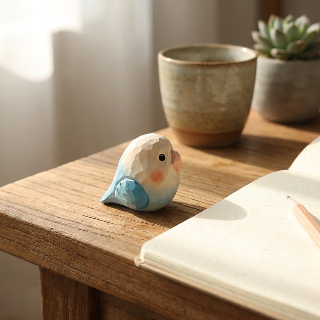 🕊️ Mộc Lune — Little Blue Bird | Tiny Wooden Bird Figure