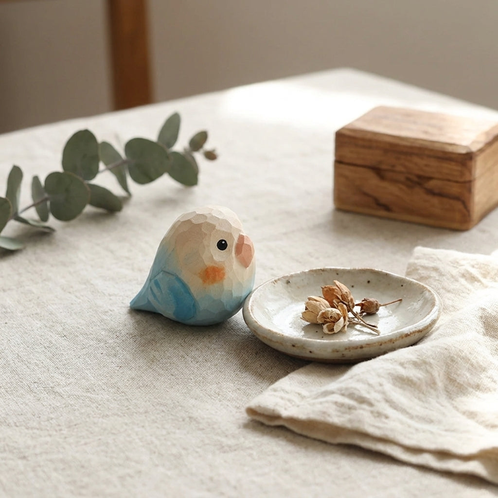 🕊️ Mộc Lune — Little Blue Bird | Tiny Wooden Bird Figure