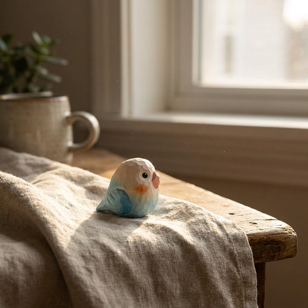 🕊️ Mộc Lune — Little Blue Bird | Tiny Wooden Bird Figure