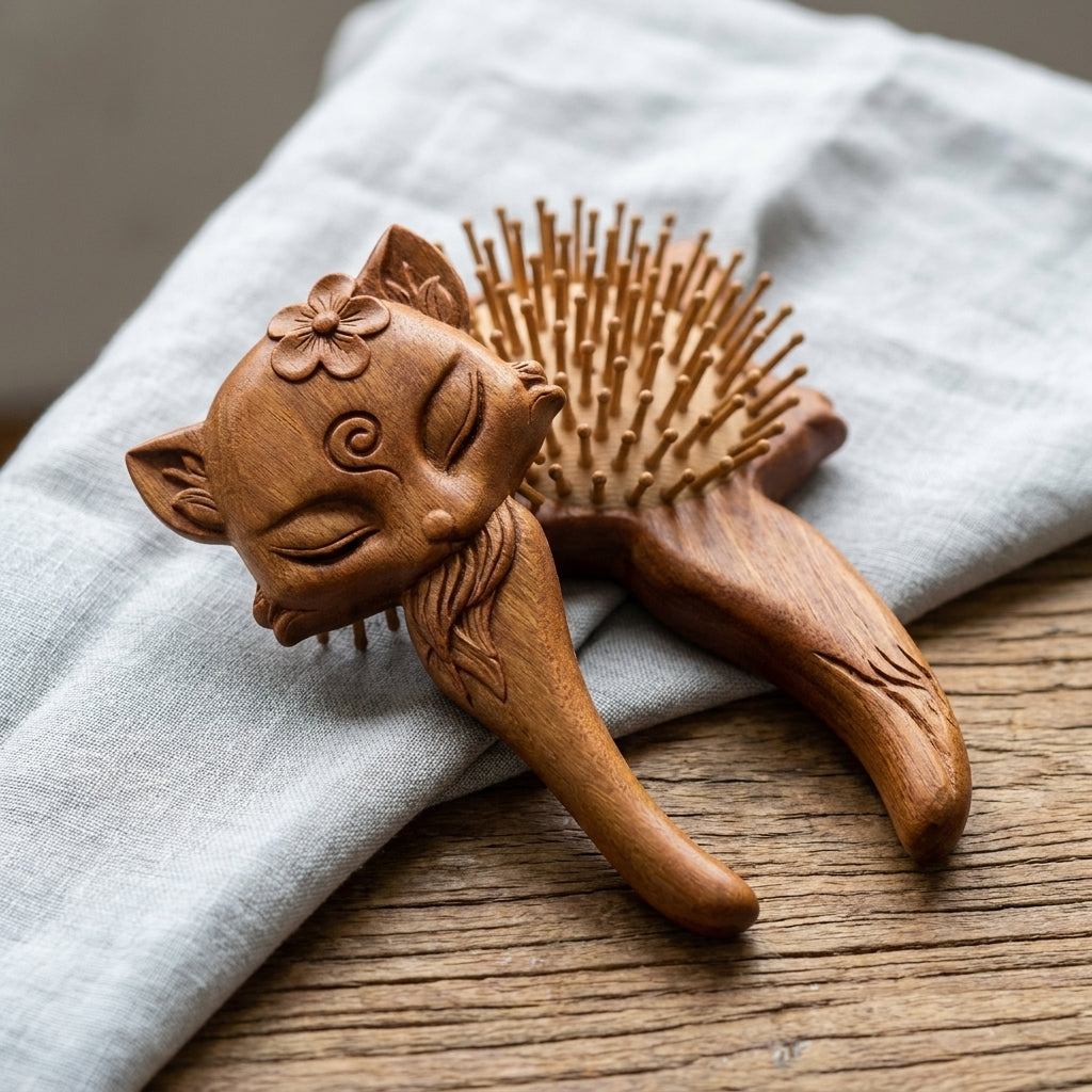 Mộc Foxy – Bàn Chải Tóc Gỗ Đàn Hương Massage (Golden Green Sandalwood) – Little Fox Edition