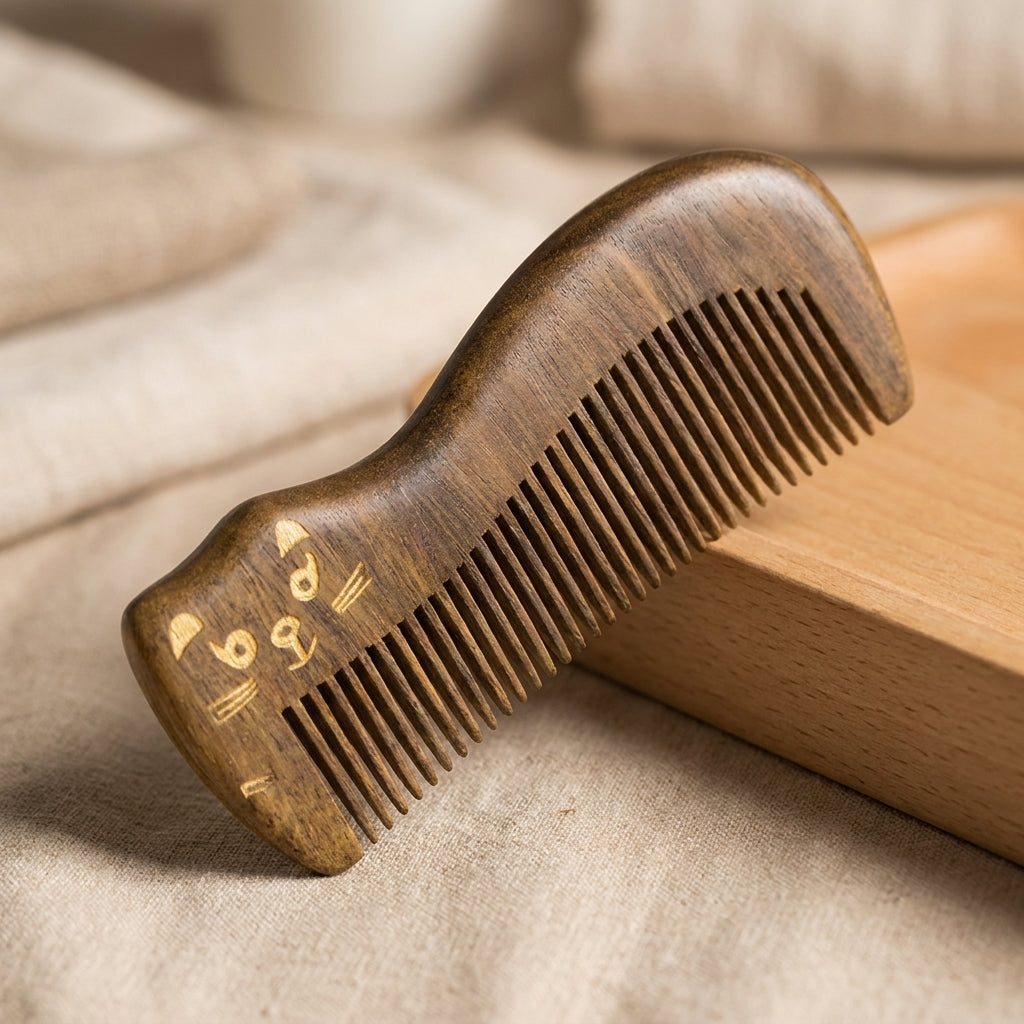 Mộc Neko – Lược Gỗ Đàn Hương Mèo Tối Giản | Golden Sandalwood Cat Comb