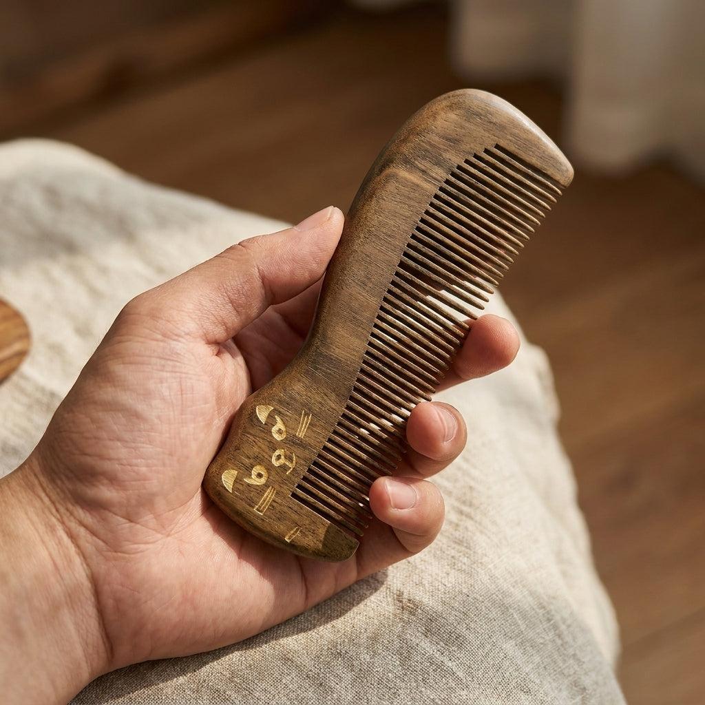 Mộc Neko – Lược Gỗ Đàn Hương Mèo Tối Giản | Golden Sandalwood Cat Comb