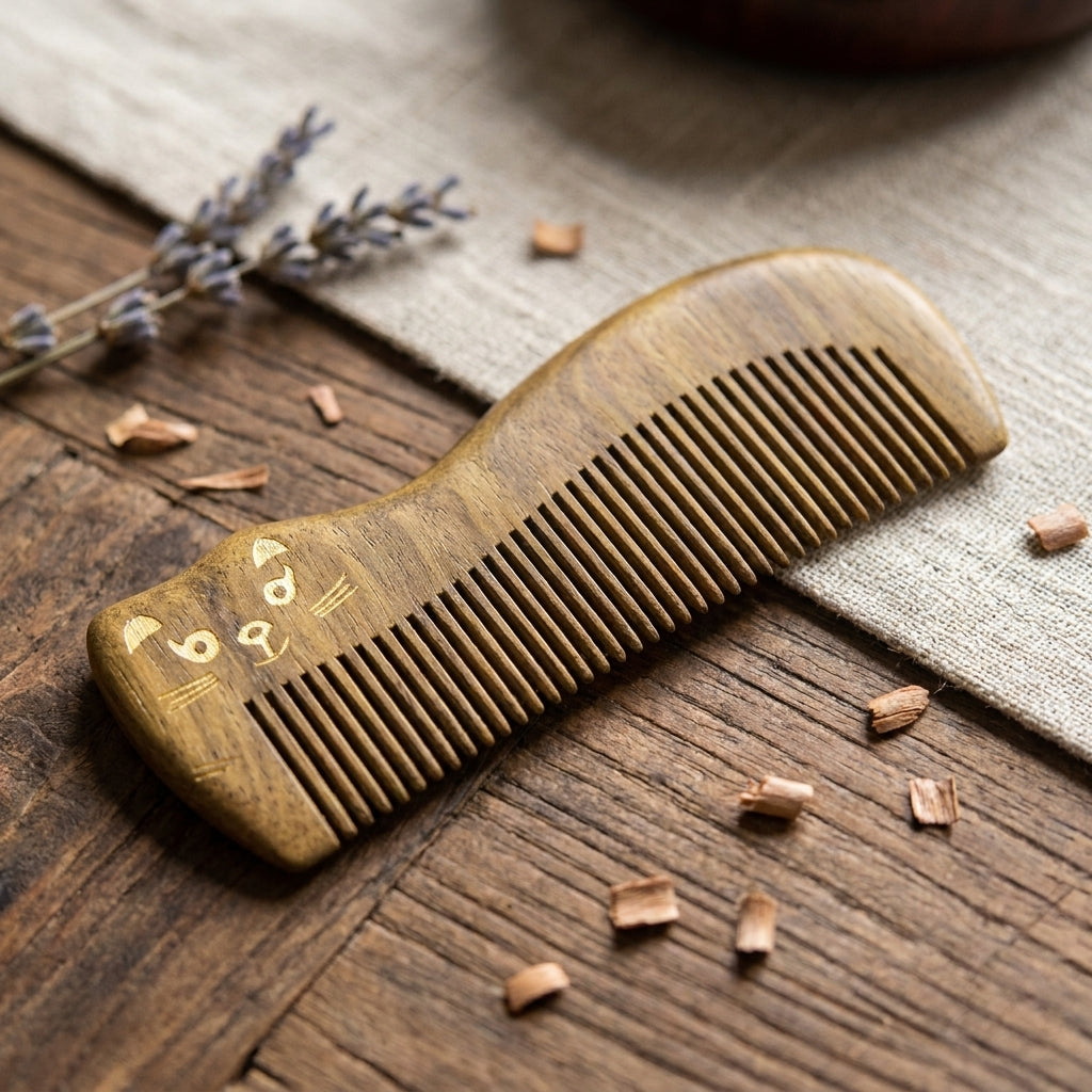 Mộc Neko – Lược Gỗ Đàn Hương Mèo Tối Giản | Golden Sandalwood Cat Comb