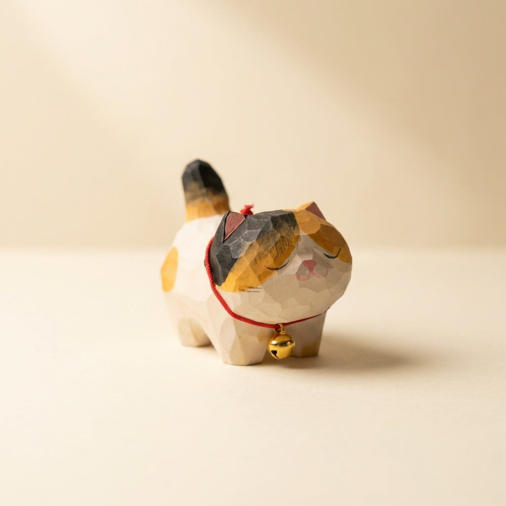 Mộc Mikan — Bé Mèo Mikan | Little Wooden Cat Figure 🐈