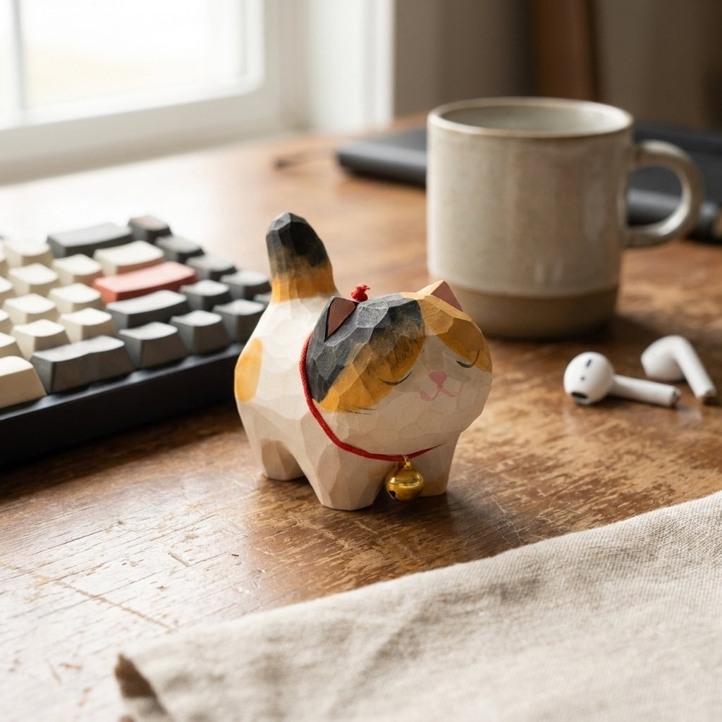 Mộc Mikan — Bé Mèo Mikan | Little Wooden Cat Figure 🐈