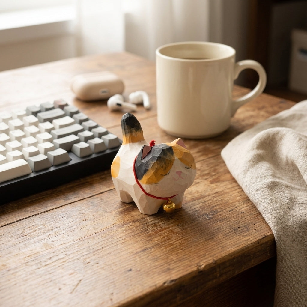 Mộc Mikan — Bé Mèo Mikan | Little Wooden Cat Figure 🐈