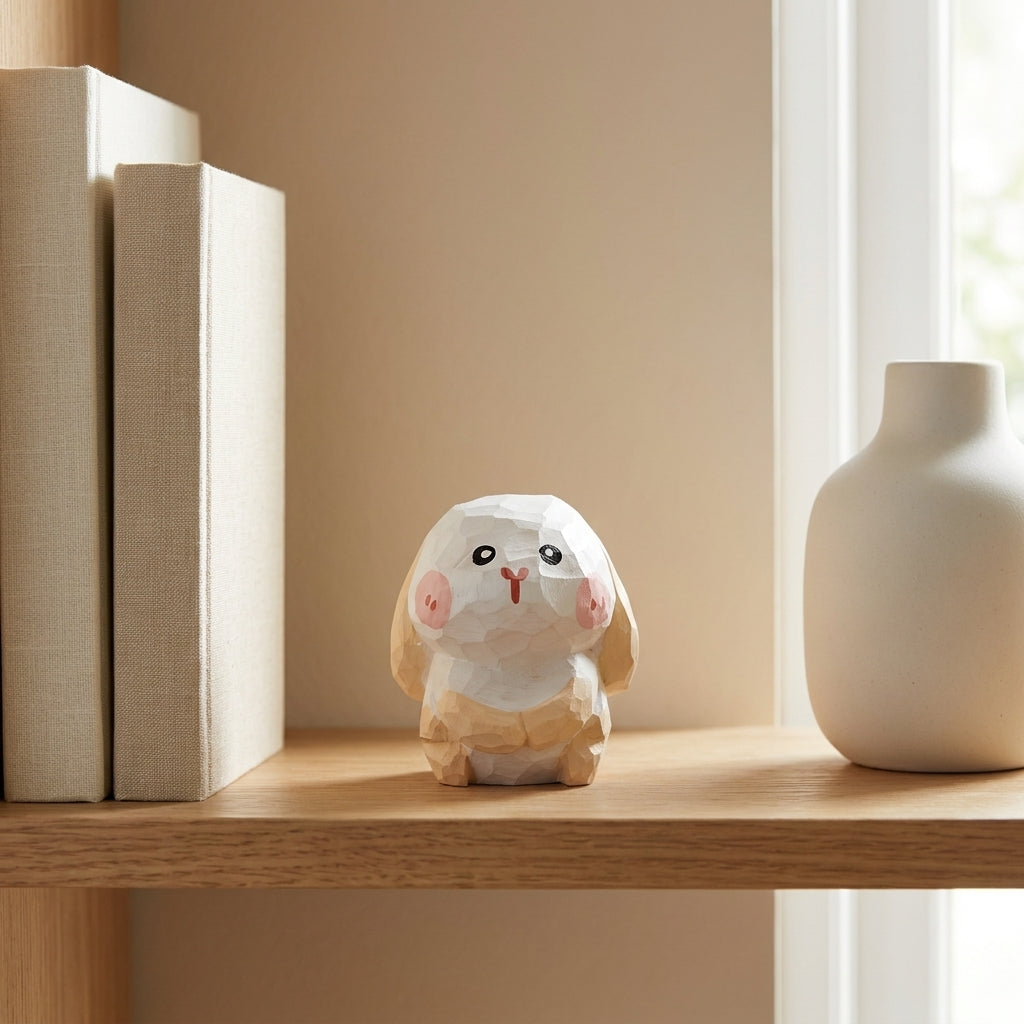 Mộc Momo — Bé Thỏ Má Hồng | Little Wooden Bunny Figure 🐰