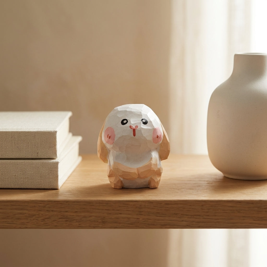 Mộc Momo — Bé Thỏ Má Hồng | Little Wooden Bunny Figure 🐰
