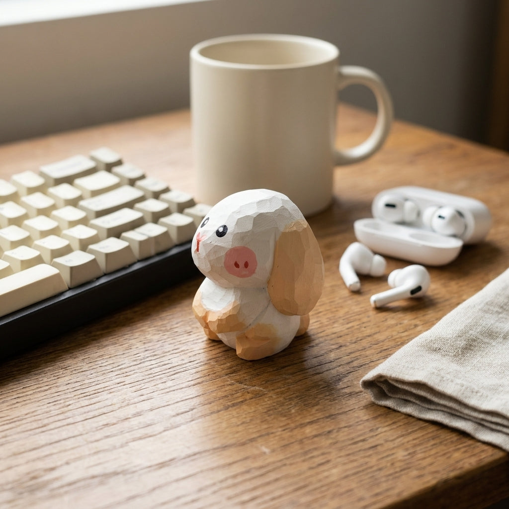 Mộc Momo — Bé Thỏ Má Hồng | Little Wooden Bunny Figure 🐰