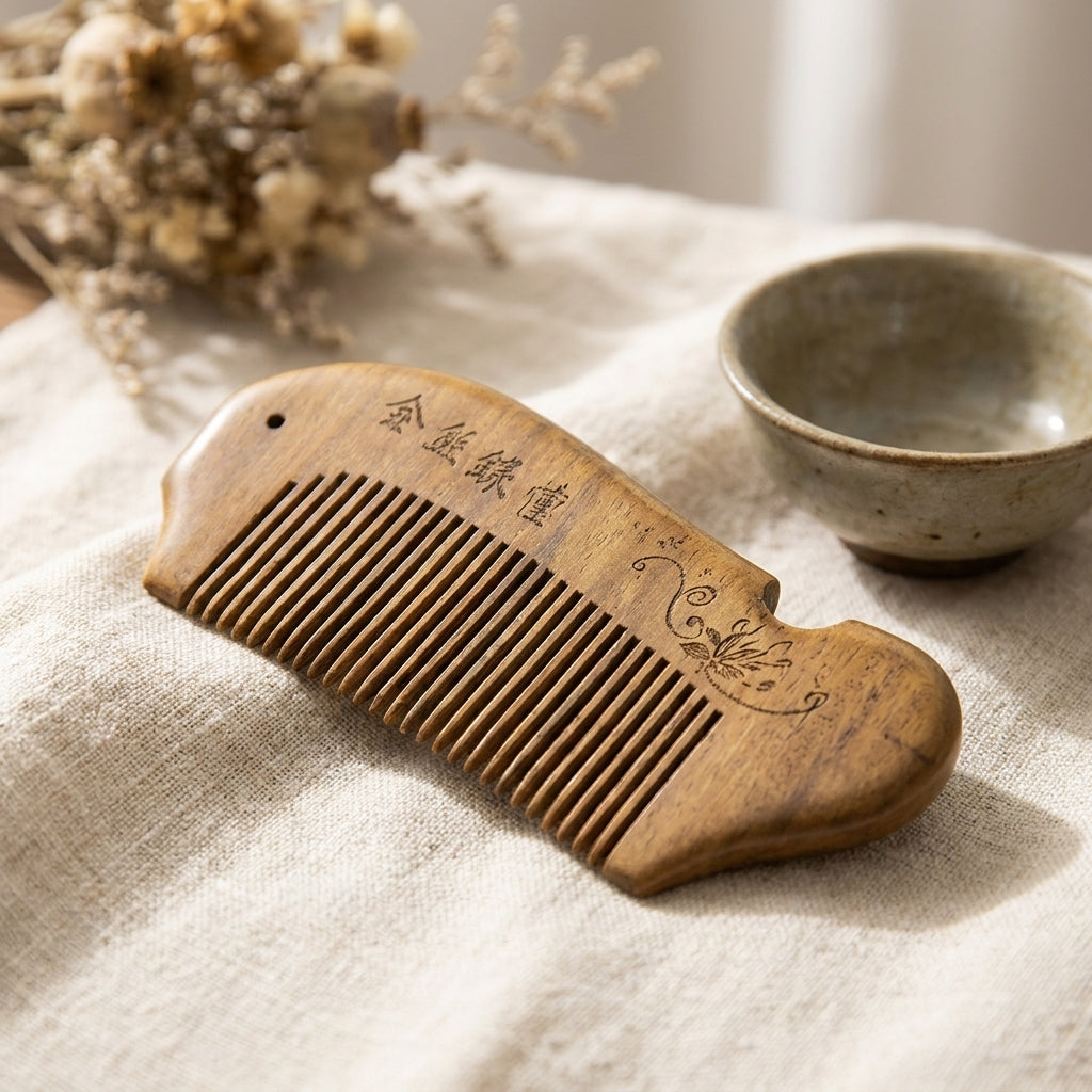Mộc Willow – Lược Gỗ Đàn Hương Hoa Dáng Thơ | Golden Sandalwood Willow Comb