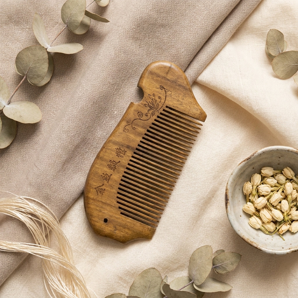 Mộc Willow – Lược Gỗ Đàn Hương Hoa Dáng Thơ | Golden Sandalwood Willow Comb